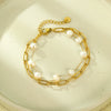 Women's Sweet Style Titanium Steel And Stainless Steel Twolayer Pearl Splicing Electroplated Bracelet Jewelry