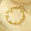 Women's Sweet Style Titanium Steel And Stainless Steel Twolayer Pearl Splicing Electroplated Bracelet Jewelry