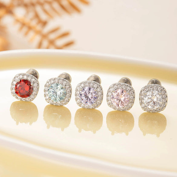 Women's Sweet Style Titanium Steel Zircon Inlaid Geometric Heart Earrings