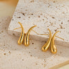 Women's Teardrop Geometric Stainless Steel Earrings With Rhinestone Inlay Retro Electroplated Gold Tone Design