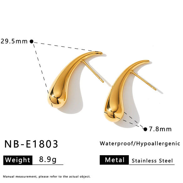 Women's Teardrop Geometric Stainless Steel Earrings With Rhinestone Inlay Retro Electroplated Gold Tone Design