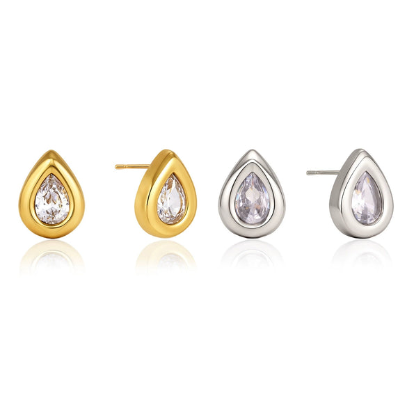 Women's Teardrop Geometric Zircon Earrings In Stainless Steel With Titanium Steel Posts And Pvd Gold Plating