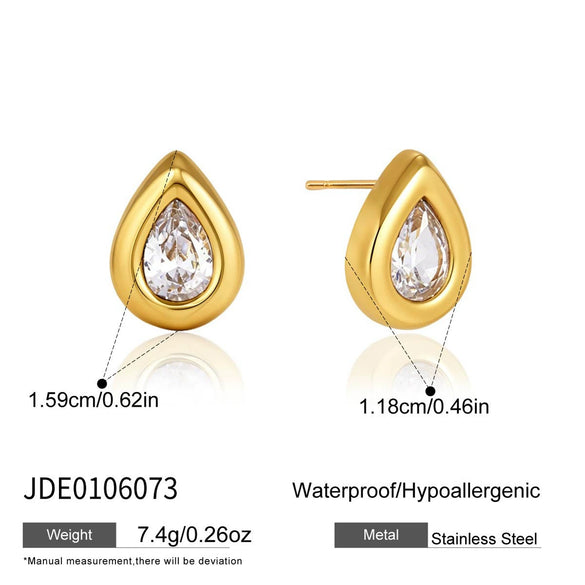 Women's Teardrop Geometric Zircon Earrings In Stainless Steel With Titanium Steel Posts And Pvd Gold Plating