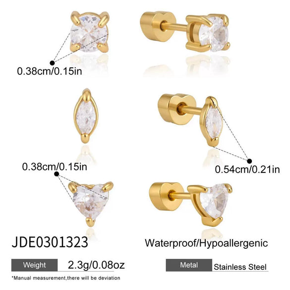 Women's Teardrop Geometric Zircon Earrings In Stainless Steel With Titanium Steel Posts And Pvd Gold Plating