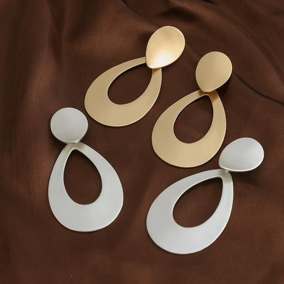 Women's Textured Metal Geometric Water Drop Statement Earrings Elegant Midlength Fashion Jewelry Wholesale