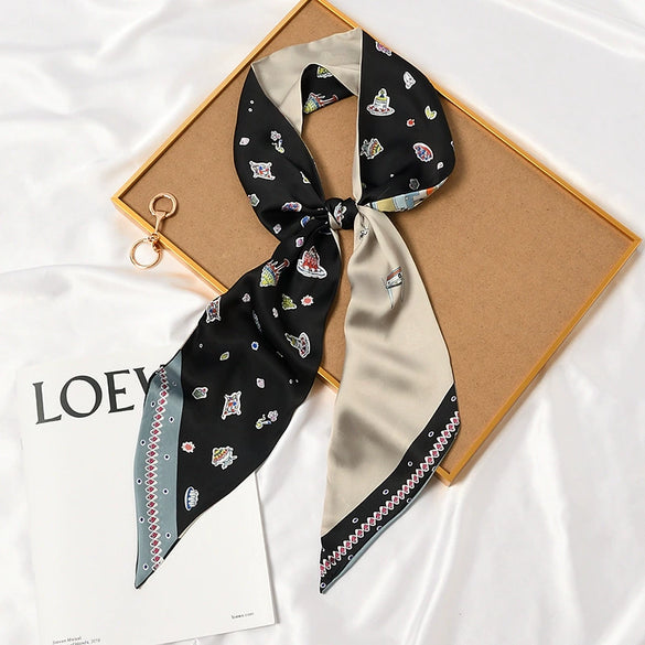 Women's Thin Long Narrow Polyester Printed Decorative Scarf Elegant All Match Fashion Neck Scarf For Spring Summer