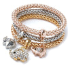 Women's Three Color Alloy Bracelet Set With Rhinestone Heart Pendant Elastic Chain Personality Style Jewelry