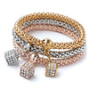 Women's Three Color Alloy Bracelet Set With Rhinestone Heart Pendant Elastic Chain Personality Style Jewelry