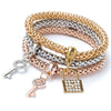 Women's Three Color Alloy Bracelet Set With Rhinestone Heart Pendant Elastic Chain Personality Style Jewelry