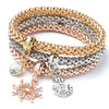 Women's Three Color Alloy Bracelet Set With Rhinestone Heart Pendant Elastic Chain Personality Style Jewelry