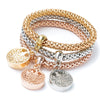 Women's Three Color Alloy Bracelet Set With Rhinestone Heart Pendant Elastic Chain Personality Style Jewelry