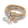 Women's Three Color Alloy Bracelet Set With Rhinestone Heart Pendant Elastic Chain Personality Style Jewelry
