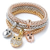 Women's Three Color Alloy Bracelet Set With Rhinestone Heart Pendant Elastic Chain Personality Style Jewelry