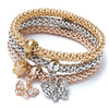 Women's Three Color Alloy Bracelet Set With Rhinestone Heart Pendant Elastic Chain Personality Style Jewelry