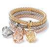 Women's Three Color Alloy Bracelet Set With Rhinestone Heart Pendant Elastic Chain Personality Style Jewelry