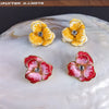 Women's Three Dimensional Flower Stud Earrings With 925 Silver Posts And Drip Oil Finish Alloy Floral Jewelry
