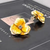 Women's Three Dimensional Flower Stud Earrings With 925 Silver Posts And Drip Oil Finish Alloy Floral Jewelry