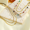 Women's Three Layer Stainless Steel Necklace With Natural Stone Pearls Geometric Design And 18K Vacuum Plated Finish