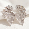 Women's Threedimensional Leaf Statement Earrings Electroplated Iron Alloy With Carved Botanical Design And Stainless Steel Ear Posts