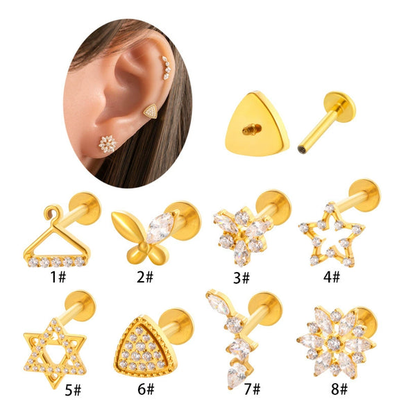 Women's Titanium Alloy Flower Pattern Electroplated Cartilage Puncture Earrings