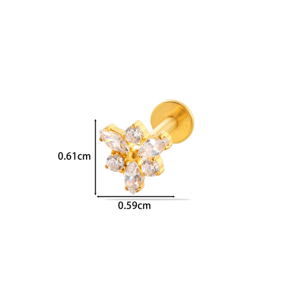 Women's Titanium Alloy Flower Pattern Electroplated Cartilage Puncture Earrings