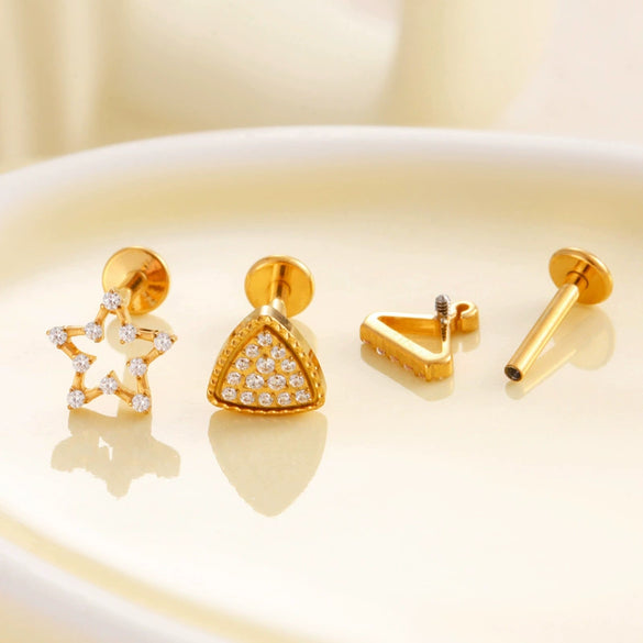 Women's Titanium Alloy Flower Pattern Electroplated Cartilage Puncture Earrings