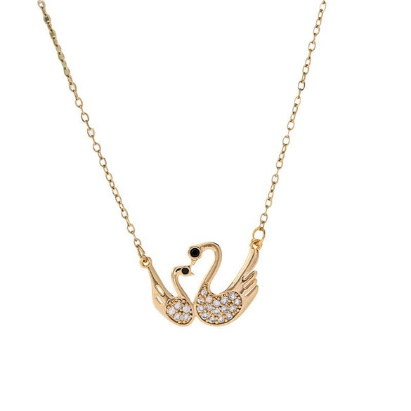 Women's Titanium Steel And Copper Double Swan Necklace With Geometric Pattern And Diamond Treatment