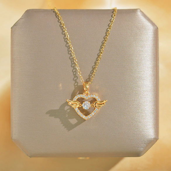 Women's Titanium Steel And Copper Fashionable Simple Smart Love Wings Geometric Pattern Cross Chain Necklace With Diamond Design