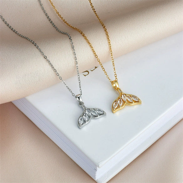 Women's Titanium Steel And Copper Fishtail Zircon Pendant Necklace With Mixed Gem Inlay And Electroplating Ochain Style Simple Design