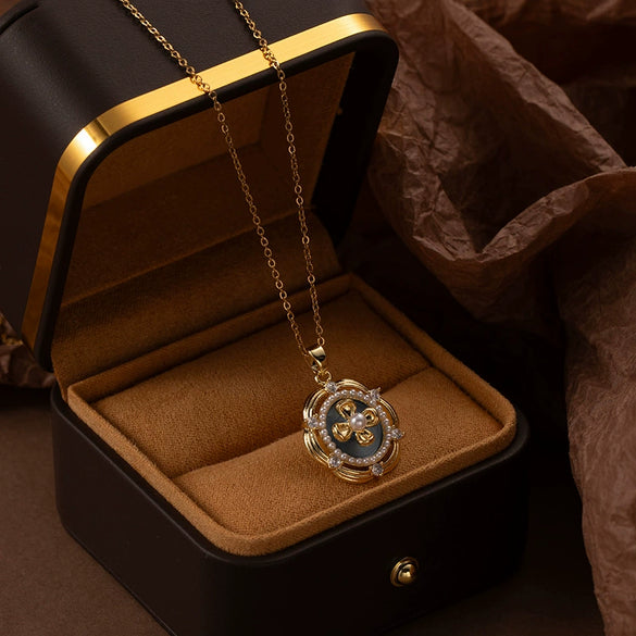 Women's Titanium Steel And Copper Flower Pendant Necklace With Electroplating And Cross Chain Style