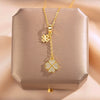 Women's Titanium Steel And Copper Fourleaf Clover Tassel Necklace With Letters Numbers Text Pattern Electroplated