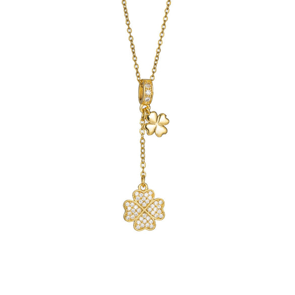 Women's Titanium Steel And Copper Fourleaf Clover Tassel Necklace With Letters Numbers Text Pattern Electroplated