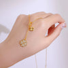 Women's Titanium Steel And Copper Fourleaf Clover Tassel Necklace With Letters Numbers Text Pattern Electroplated