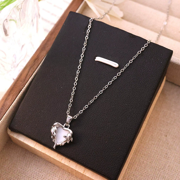 Women's Titanium Steel And Copper Geometric Pattern Threedimensional Love Pendant Necklace Set With Diamonds