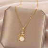 Women's Titanium Steel And Copper Geometric Pendant Necklace Set With Diamonds
