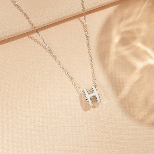 Women's Titanium Steel And Copper H Letter Pendant Necklace With Cross Chain And Electroplating Process