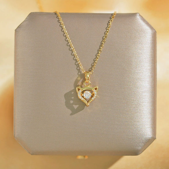 Women's Titanium Steel And Copper Light Luxury Geometric Animals Fox Pendant Cross Chain Necklace