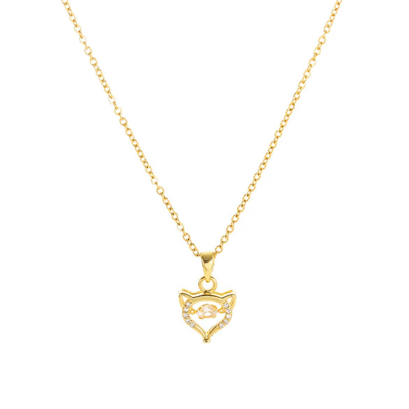 Women's Titanium Steel And Copper Light Luxury Geometric Animals Fox Pendant Cross Chain Necklace