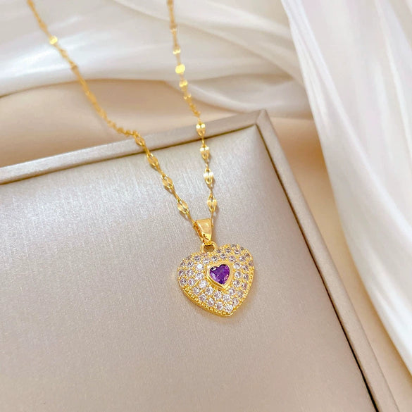 Women's Titanium Steel And Copper Love Heart Geometric Electroplated Necklace