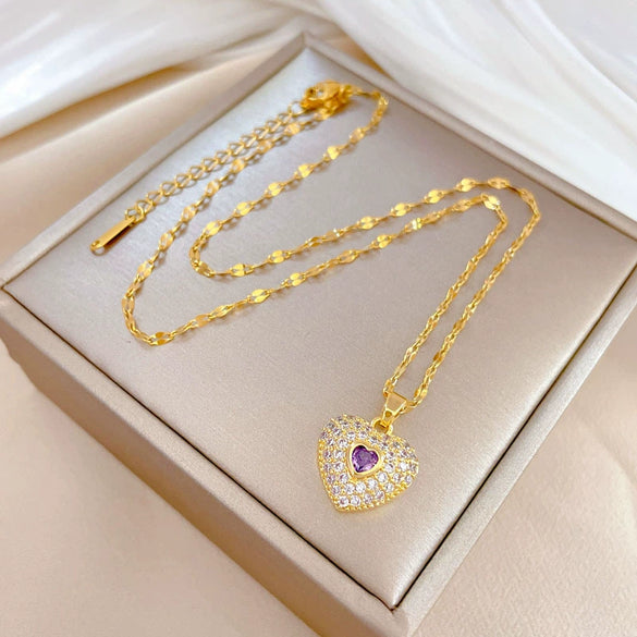 Women's Titanium Steel And Copper Love Heart Geometric Electroplated Necklace