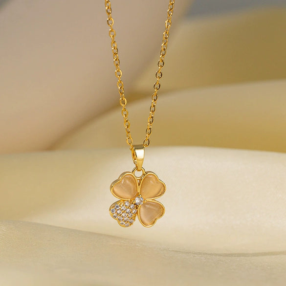Women's Titanium Steel And Copper Necklace With Geometric And Heart Flower Bow Shapes Electroplated