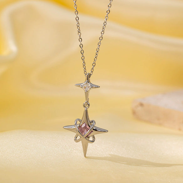 Women's Titanium Steel And Copper Necklace With Geometric And Heart Flower Bow Shapes Electroplated