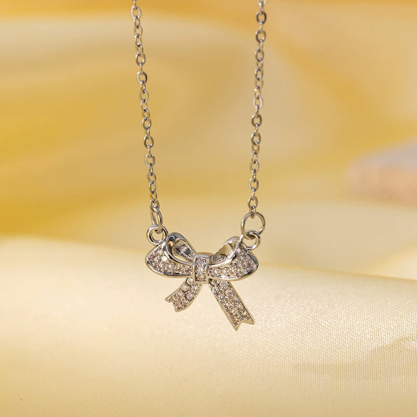 Women's Titanium Steel And Copper Necklace With Geometric And Heart Flower Bow Shapes Electroplated