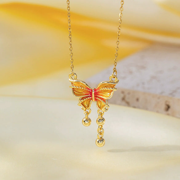 Women's Titanium Steel And Copper Necklace With Geometric And Heart Flower Bow Shapes Electroplated