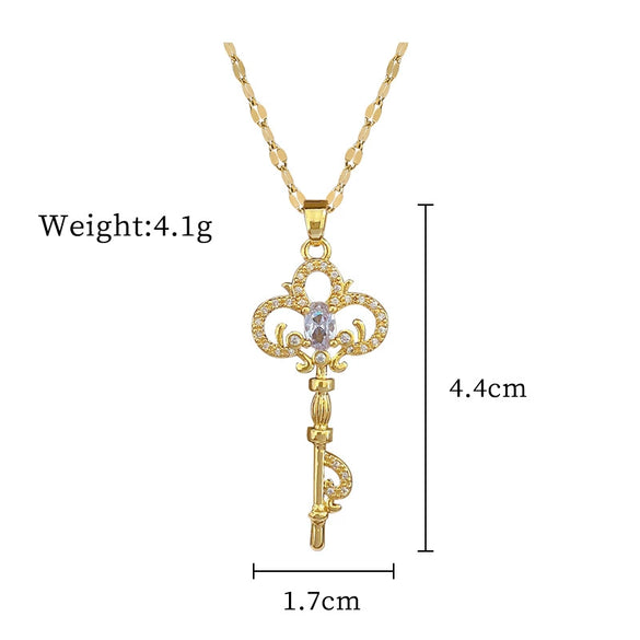 Women's Titanium Steel And Copper Necklace With Geometric Design And Diamond Microinlay