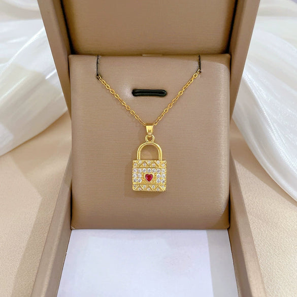 Women's Titanium Steel And Copper Necklace With Geometric Design And Diamond Microinlay