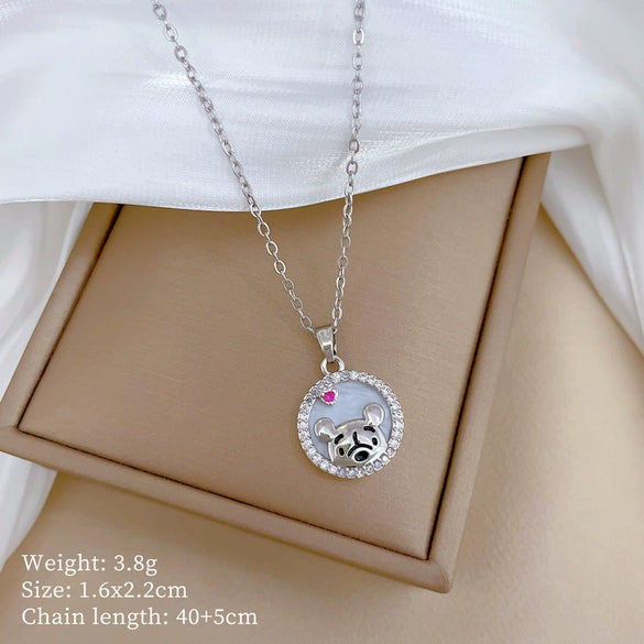 Women's Titanium Steel And Copper Necklace With Planet Starry Sky Geometric Pattern And Diamond Microinlay Design