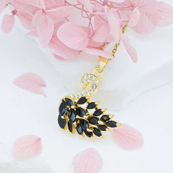 Women's Titanium Steel And Copper Necklace With Swan Design And Real Gold Plating