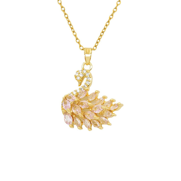 Women's Titanium Steel And Copper Necklace With Swan Design And Real Gold Plating