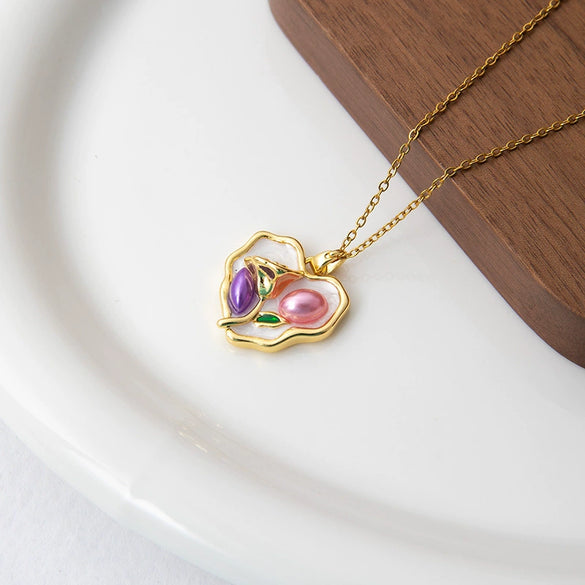 Women's Titanium Steel And Copper Necklace With Three Dimensional Rose Design And Electroplating Treatment